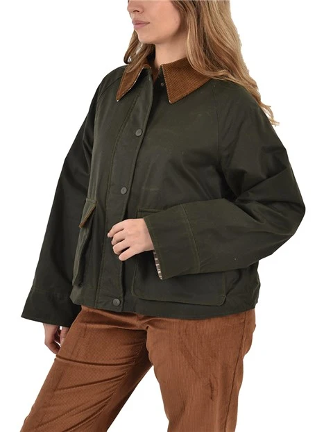 GIACCA IN COTONE CERATO CON FODERA A RIGHE DONNA VERDE
