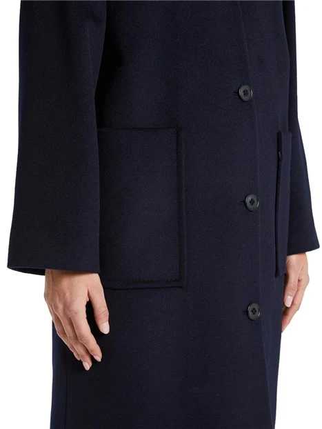 CAPPOTTO LUNGO IN LANA CON CAPPUCCIO DONNA BLU