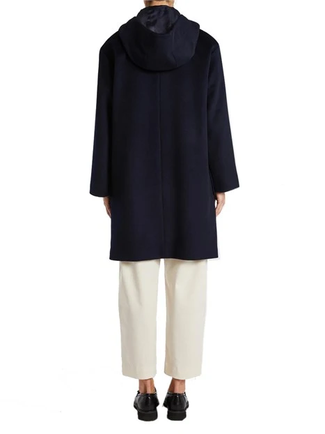 CAPPOTTO LUNGO IN LANA CON CAPPUCCIO DONNA BLU