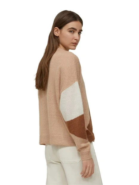 MAGLIA GIROCOLLO CON FANTASIA GEOMETRICA DONNA MARRONE