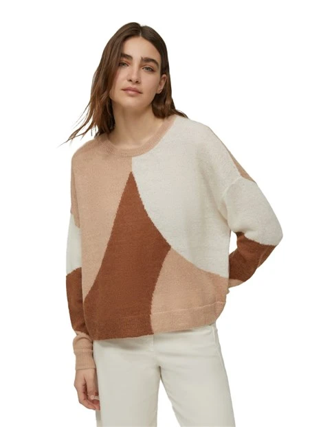 MAGLIA GIROCOLLO CON FANTASIA GEOMETRICA DONNA MARRONE