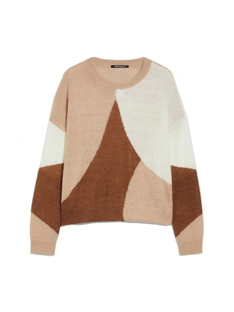 MAGLIA GIROCOLLO CON FANTASIA GEOMETRICA DONNA MARRONE