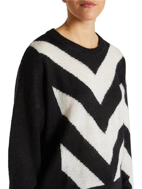 MAGLIA GIROCOLLO STAMPA CHEVRON DONNA NERO