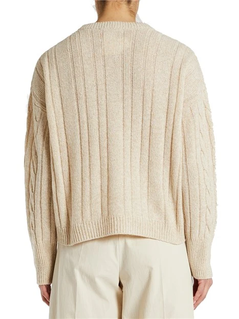 MAGLIA GIROCOLLO IN LANA CON MOULINÉ A TRECCE DONNA BIANCO