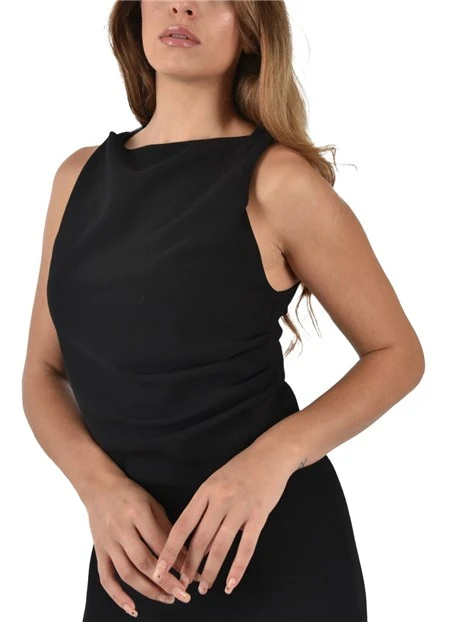 VESTITO LUNGO SMANICATO CON SPACCO LATERALE E CERNIERA POSTERIORE DONNA NERO