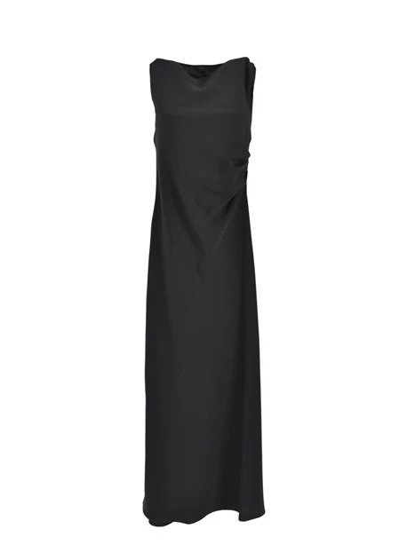 VESTITO LUNGO SMANICATO CON SPACCO LATERALE E CERNIERA POSTERIORE DONNA NERO