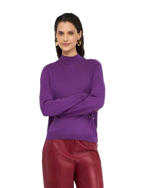 MAGLIA IN LANA CON MOTIVO ARRICCIATO IN PERLE DONNA VIOLA