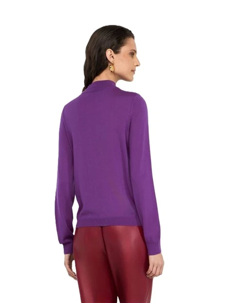 MAGLIA DOLCEVITA IN LANA CON MOTIVO ARRICCIATO IN PERLE DONNA VIOLA