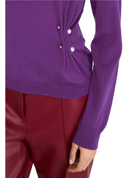 MAGLIA DOLCEVITA IN LANA CON MOTIVO ARRICCIATO IN PERLE DONNA VIOLA