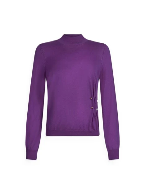 MAGLIA DOLCEVITA IN LANA CON MOTIVO ARRICCIATO IN PERLE DONNA VIOLA