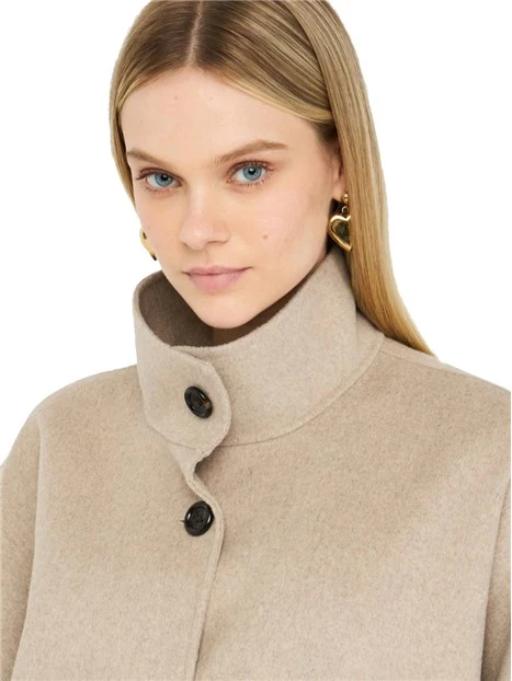 CAPPOTTO IN MISTO LANA CON CINTURA DONNA BEIGE
