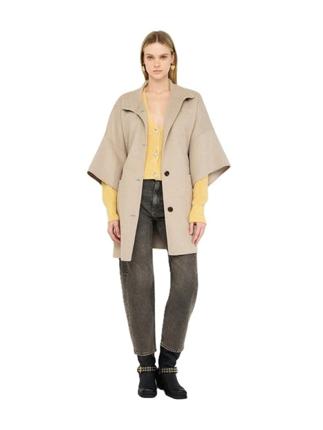CAPPOTTO IN MISTO LANA CON CINTURA DONNA BEIGE
