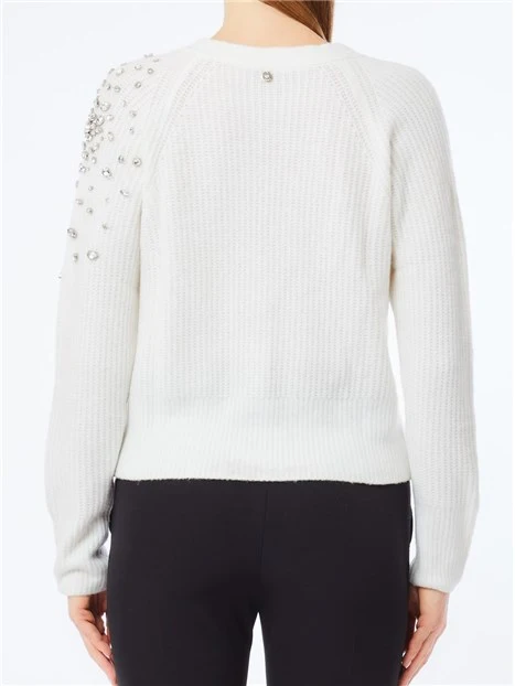 CARDIGAN CON STRASS APPLICATI DONNA BIANCO