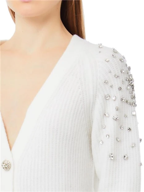 CARDIGAN CON STRASS APPLICATI DONNA BIANCO