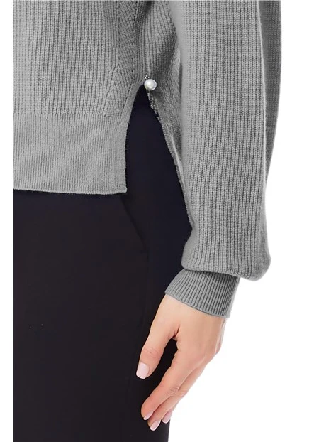 MAGLIA SCOLLO A BARCA IN LANA E CASHMERE CON SPACCHI DONNA GRIGIO