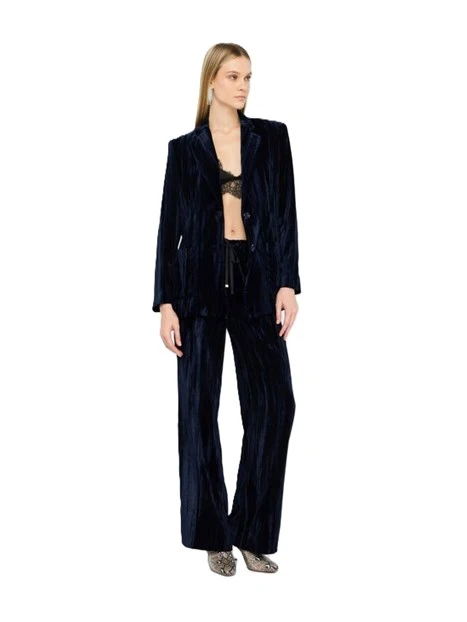 GIACCA BLAZER MONOPETTO IN VELLUTO CON TASCHE DONNA BLU