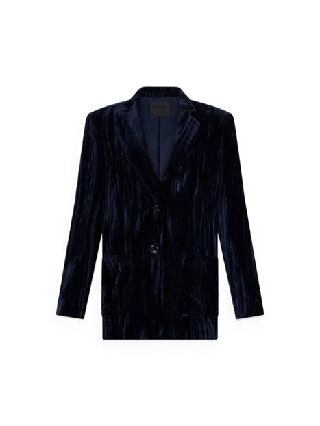 GIACCA BLAZER MONOPETTO IN VELLUTO CON TASCHE DONNA BLU