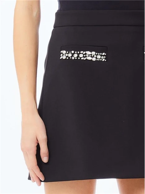 GONNA CORTA CON STRASS APPLICATI DONNA NERO