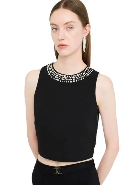 TOP CON STRASS DONNA NERO