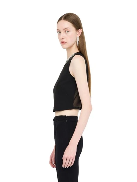 TOP CON STRASS DONNA NERO