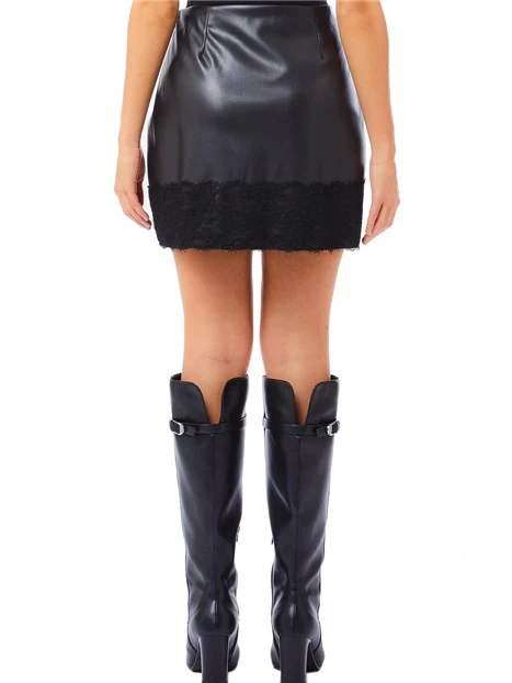 GONNA CORTA CON DETTAGLI IN PIZZO DONNA NERO
