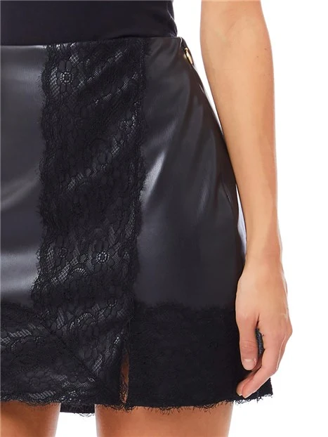 GONNA CORTA CON DETTAGLI IN PIZZO DONNA NERO