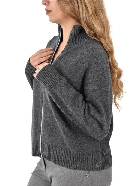 CARDIGAN IN LANA CON CERNIERA DONNA GRIGIO
