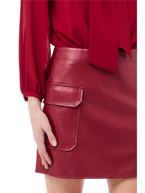 VESTITO CORTO CON  GONNA IN ECOPELLE DONNA ROSSO