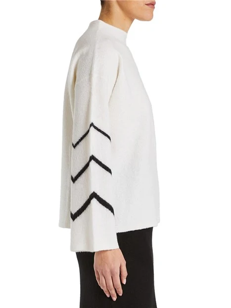 MAGLIA GIROCOLLO IN LANA CON INTARSIO GRAFICO DONNA BIANCO