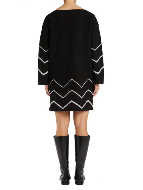 VESTITO CORTO IN LANA CON INSERTO GRAFICO DONNA NERO