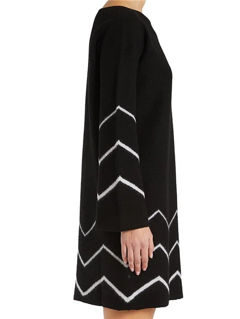 VESTITO CORTO IN LANA CON INSERTO GRAFICO DONNA NERO