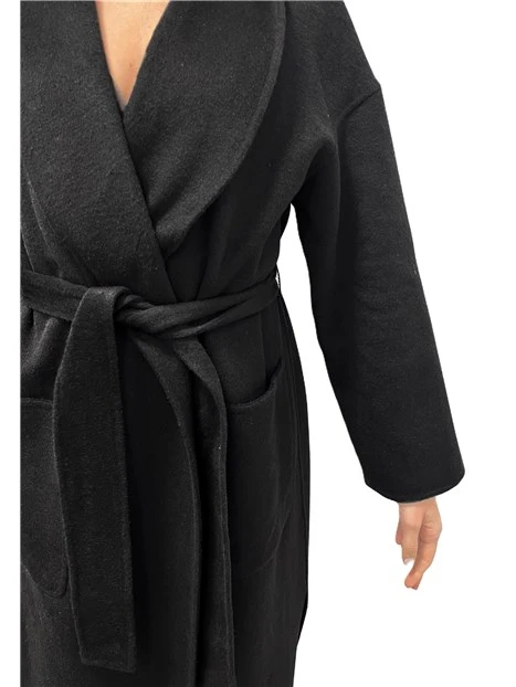 CAPPOTTO CORTO CON CINTURA DONNA NERO
