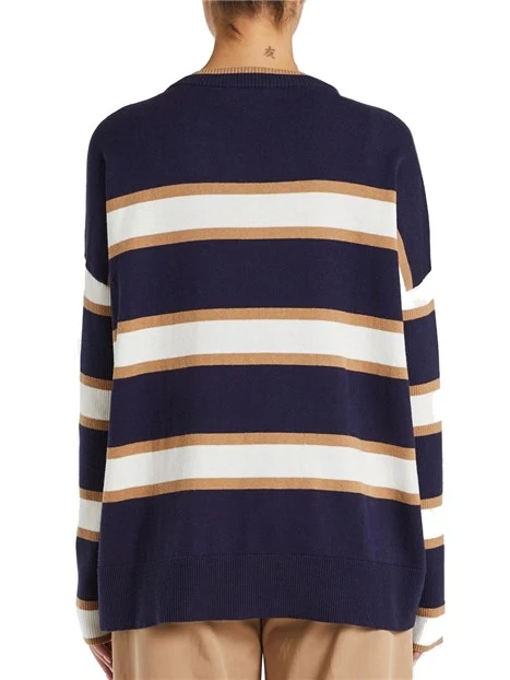 MAGLIA CON SCOLLO A V A RIGHE DONNA BLU