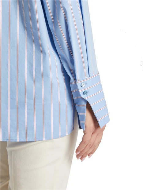 CAMICIA OVERSIZE CON TASCHINO DONNA AZZURRO