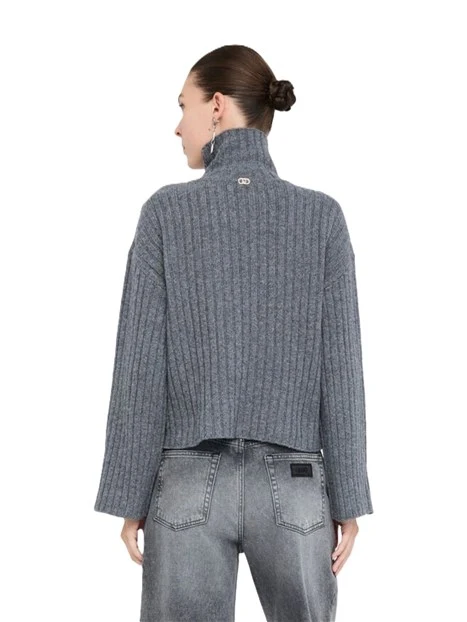 MAGLIA DOLCEVITA DONNA CON LAVORAZIONE A TRECCE E BOTTONI GIOIELLO DONNA GRIGIO