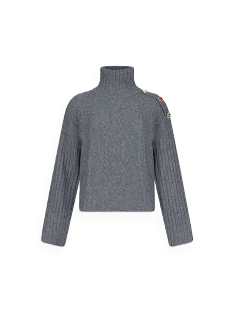 MAGLIA DOLCEVITA DONNA CON LAVORAZIONE A TRECCE E BOTTONI GIOIELLO DONNA GRIGIO