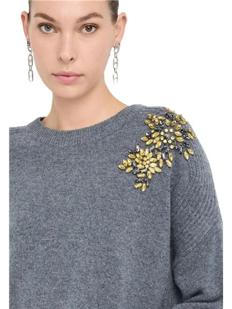 MAGLIA GIROCOLLO CON RICAMI GIOIELLO  DONNA GRIGIO