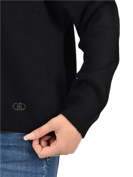 MAGLIA GIROCOLLO CON RICAMI GIOIELLO  DONNA NERO
