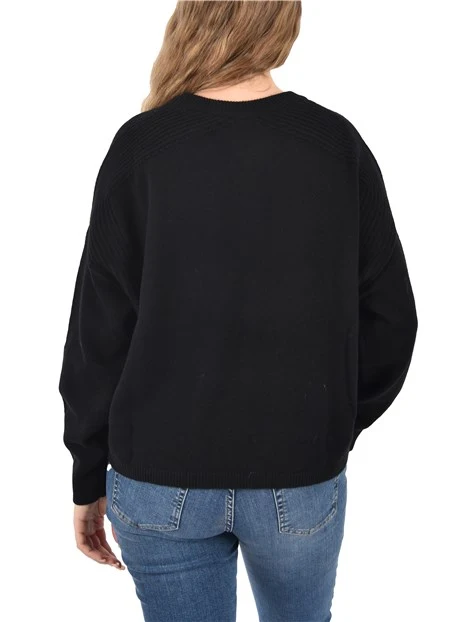 MAGLIA GIROCOLLO CON RICAMI GIOIELLO  DONNA NERO