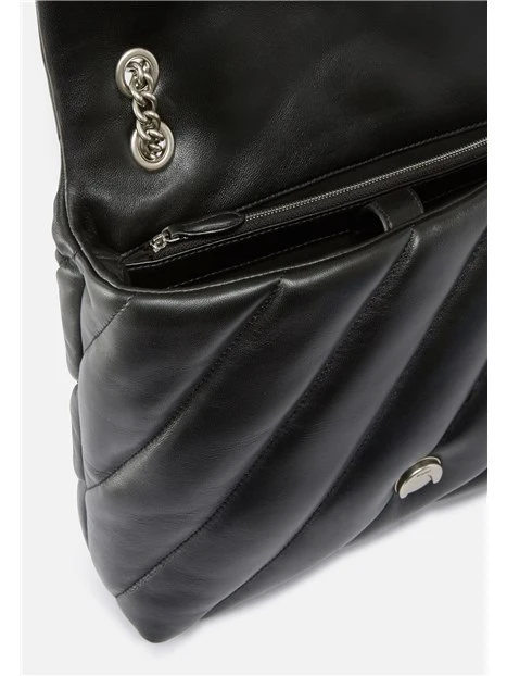 BORSA A SPALLA TRAPUNTATA CON CATENA DONNA NERO