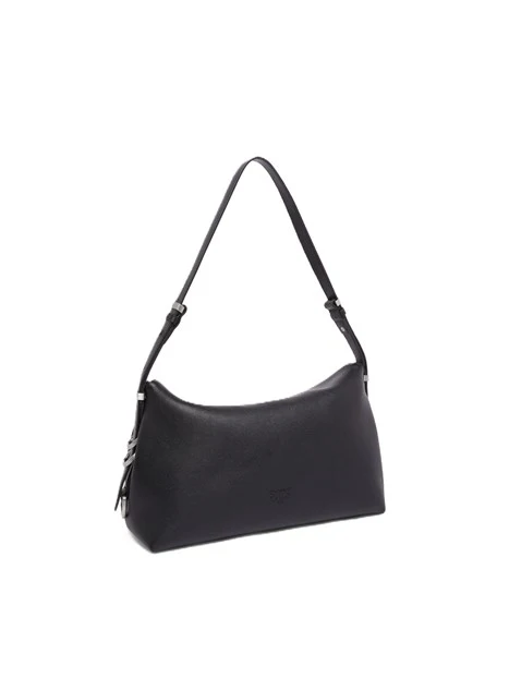 BORSA A SPALLA IN PELLE CON TRACOLLA REGOLABILE DONNA NERO