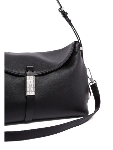 BORSA A SPALLA IN PELLE CON TRACOLLA REGOLABILE DONNA NERO