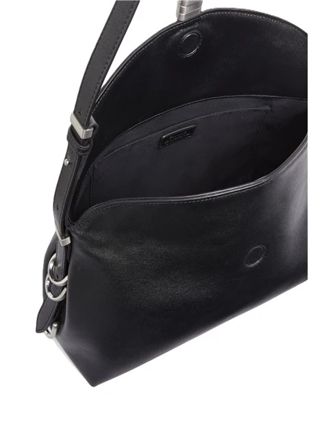 BORSA A SPALLA IN PELLE CON TRACOLLA REGOLABILE DONNA NERO