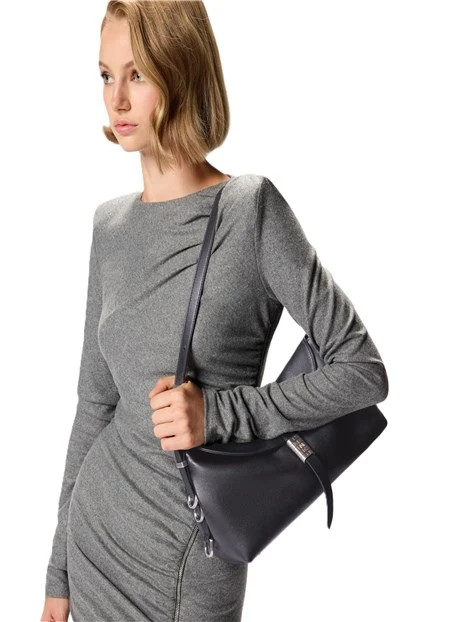 BORSA A SPALLA IN PELLE CON TRACOLLA REGOLABILE DONNA NERO