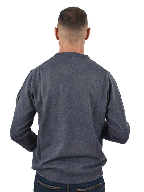 MAGLIA GIROCOLLO IN MISTO LANA CON LOGO APPLICATO UOMO GRIGIO
