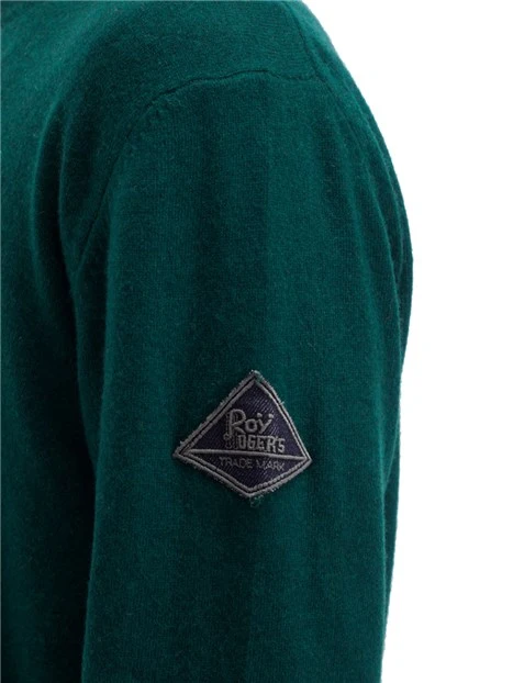 MAGLIA GIROCOLLO IN MISTO LANA CON LOGO APPLICATO UOMO VERDE
