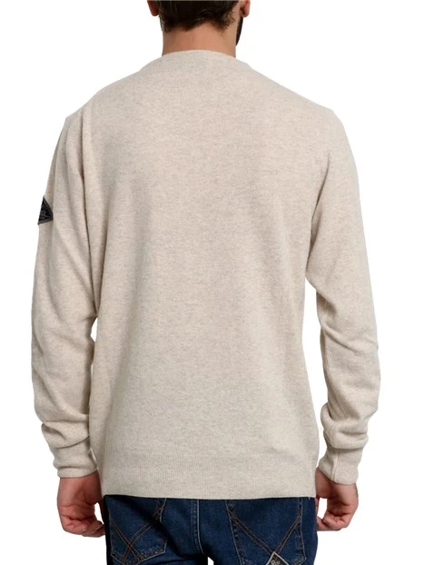 MAGLIA GIROCOLLO CON LOGO LATERALE MISTO LANA E CASHMERE UOMO BIANCO