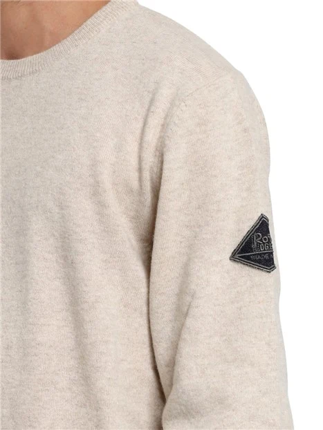 MAGLIA GIROCOLLO CON LOGO LATERALE MISTO LANA E CASHMERE UOMO BIANCO