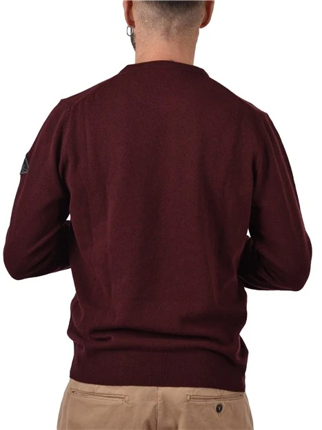 MAGLIA GIROCOLLO IN MISTO LANA CON LOGO APPLICATO UOMO BORDEAUX