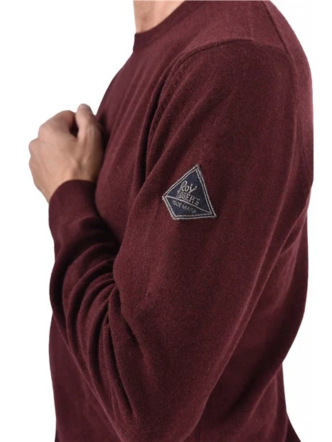 MAGLIA GIROCOLLO IN MISTO LANA CON LOGO APPLICATO UOMO BORDEAUX